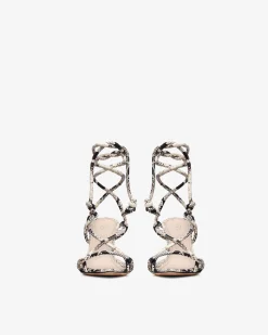 PYTHON HEELED SANDALS