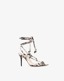 PYTHON HEELED SANDALS