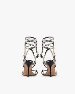 PYTHON HEELED SANDALS