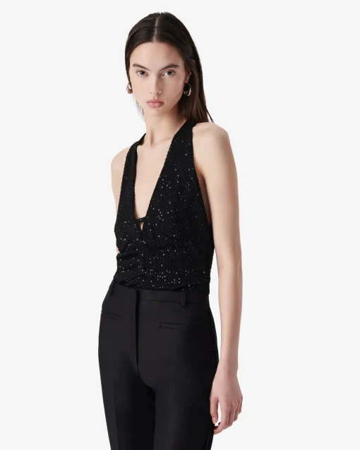 SEQUINNED V-NECK TOP