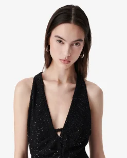 SEQUINNED V-NECK TOP